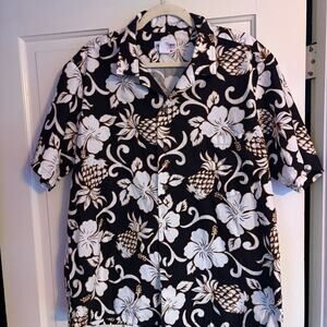 Vintage Aloha Line Hawaiian Shirt Hibiscus Floral Blue Men's Size XL